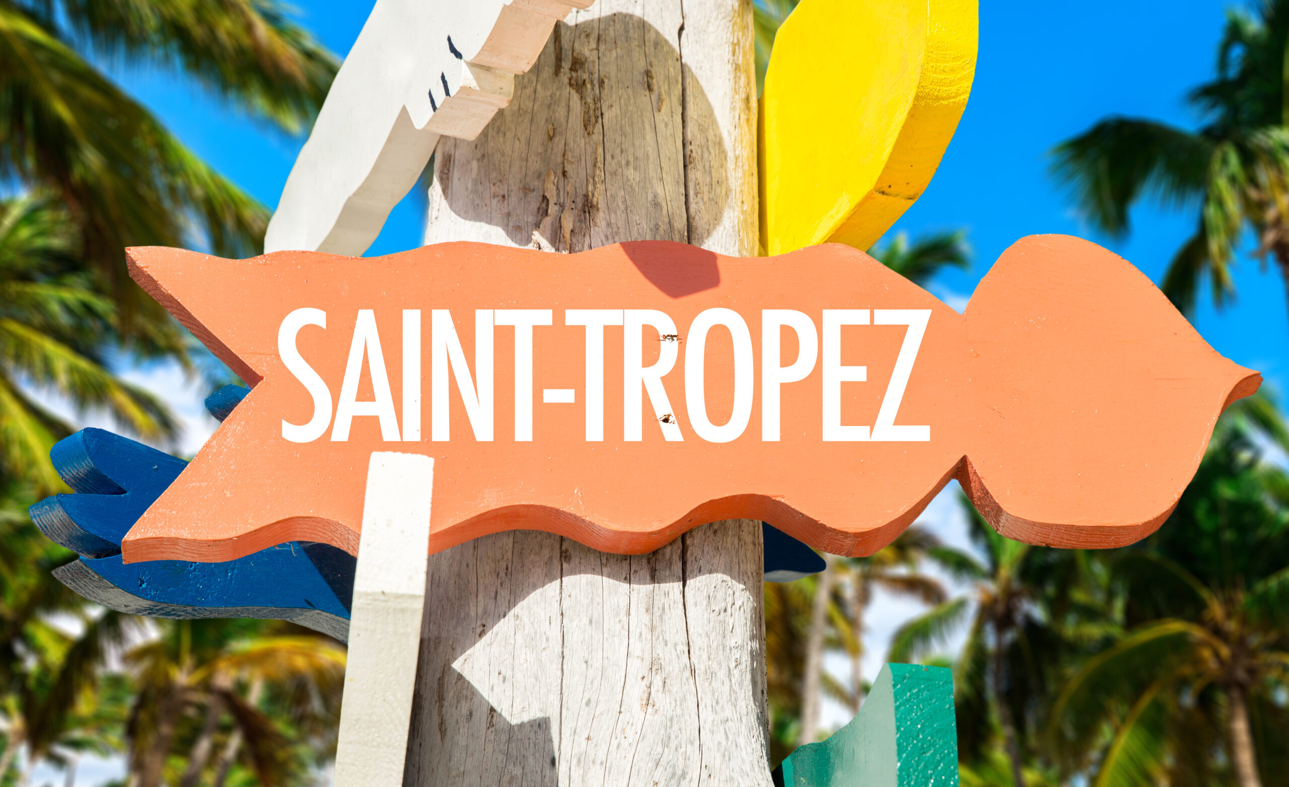 Saint-Tropez welcome sign with palm trees